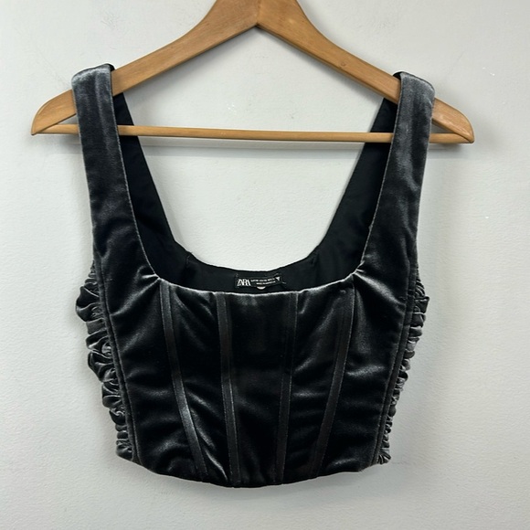 ZARA Grey Velvet Bustier Corset Crop Top Size XS - Picture 1 of 16